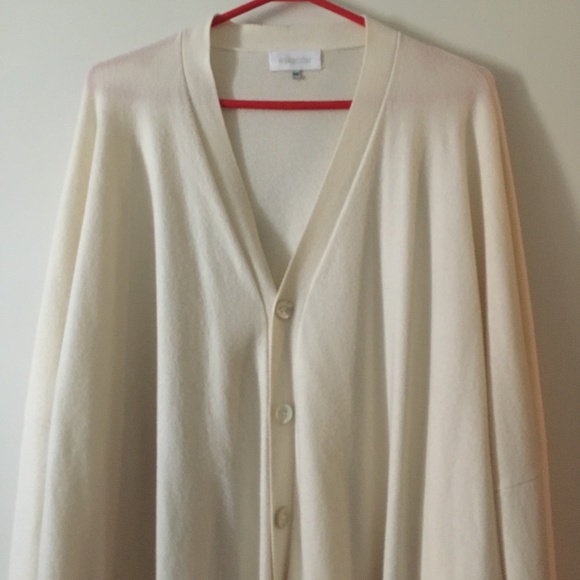 ESKANDAR 100% Cashmere Ivory Oversized V Neck Cardigan One Size - Picture 2 of 6